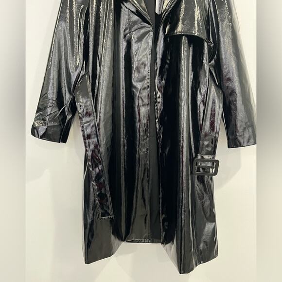 NEW Torn by Ronny Kobo Regina Patent Leather Black Trench Coat Medium Matrix - Picture 5 of 13
